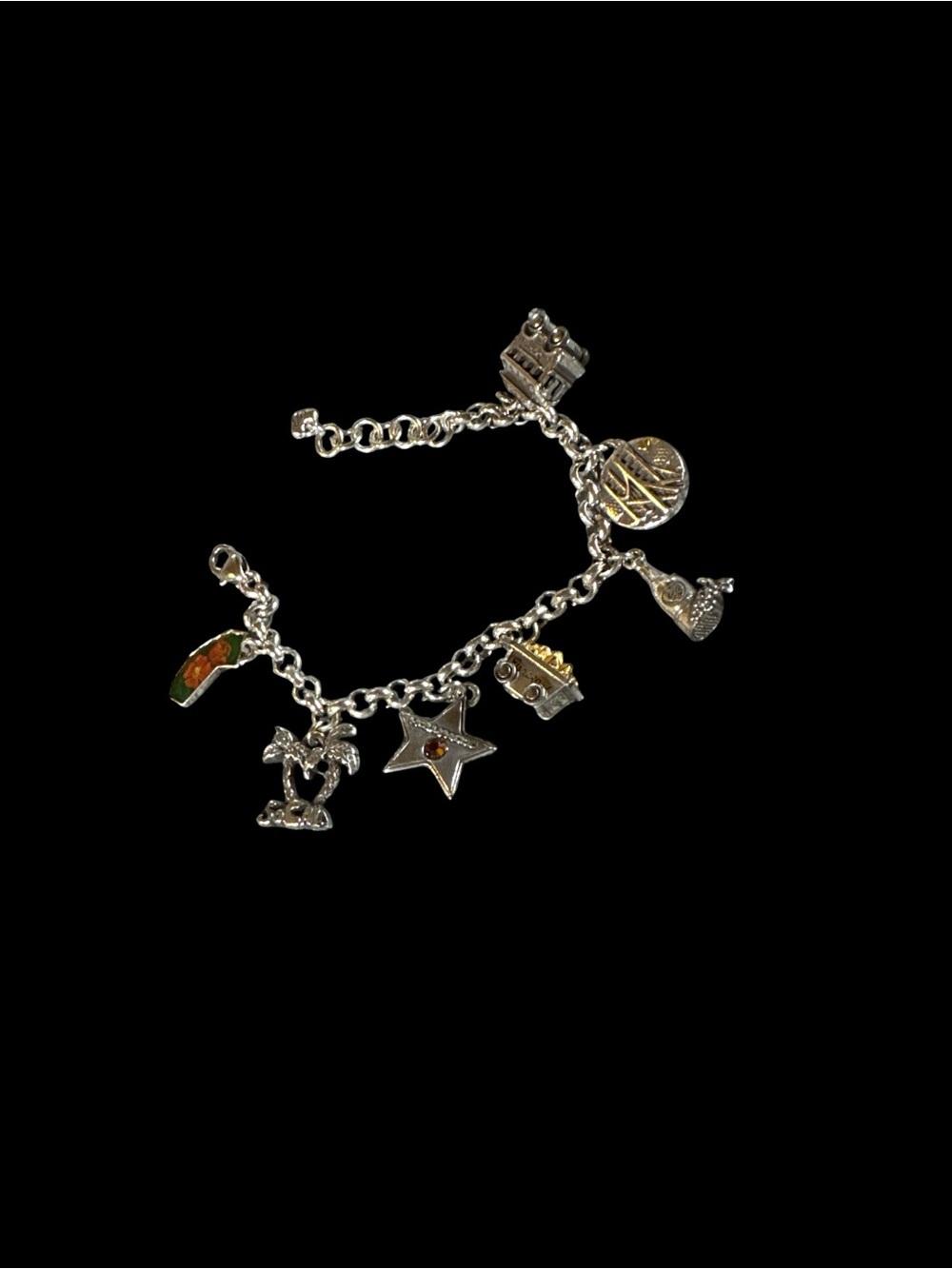 Brighton California Silver Charm Bracelet with Mixed Charms - Retired- Travel!